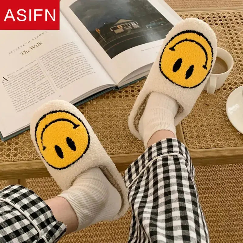 Cute Smile Pattern Fluffy Slippers Nestify