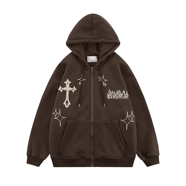 Goth Embroidery Retro Hoodies Nestify