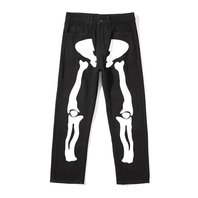 Wide Leg Skeleton Print Jeans Nestify
