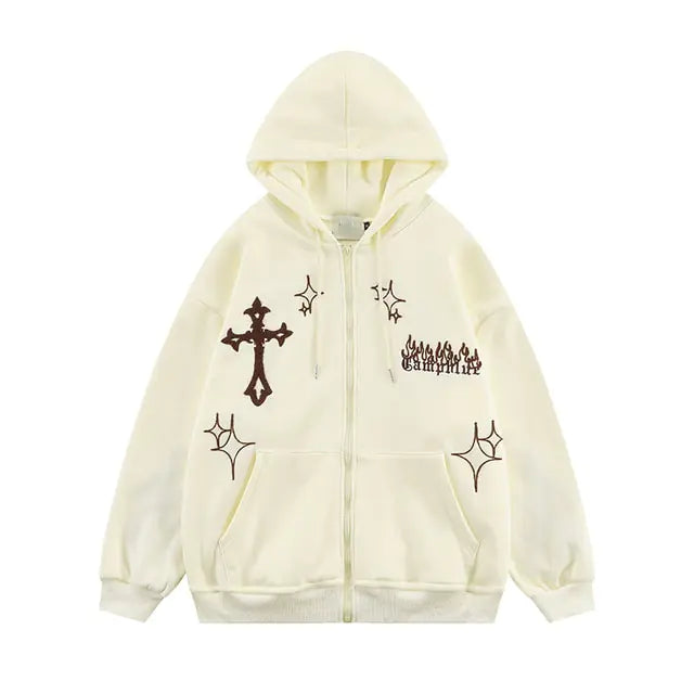 Goth Embroidery Retro Hoodies Nestify