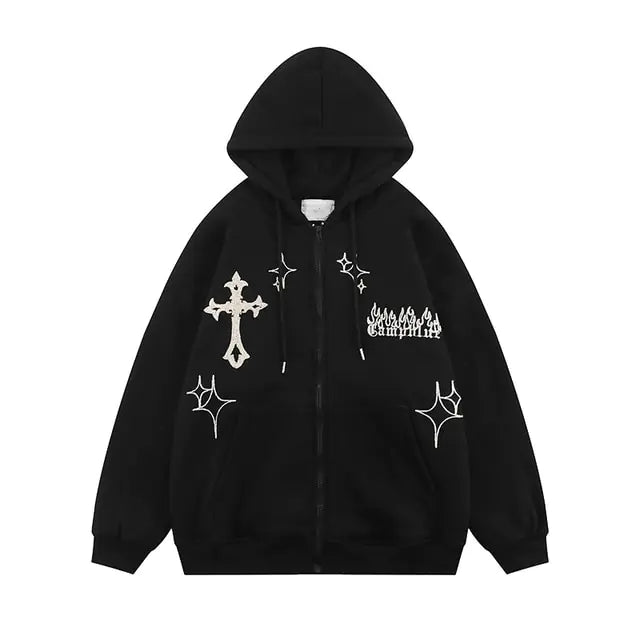 Goth Embroidery Retro Hoodies Nestify