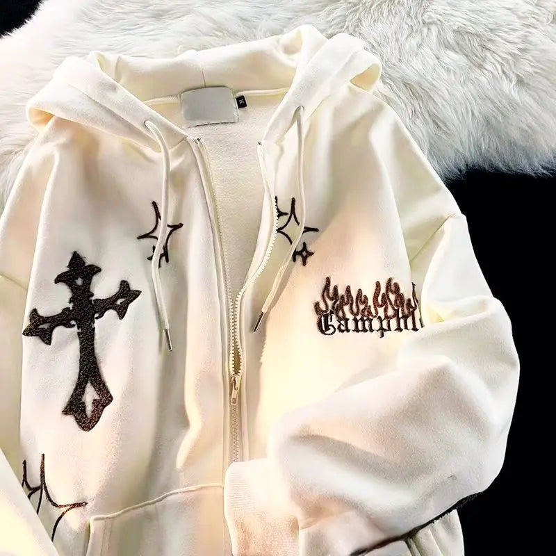 Goth Embroidery Retro Hoodies Nestify