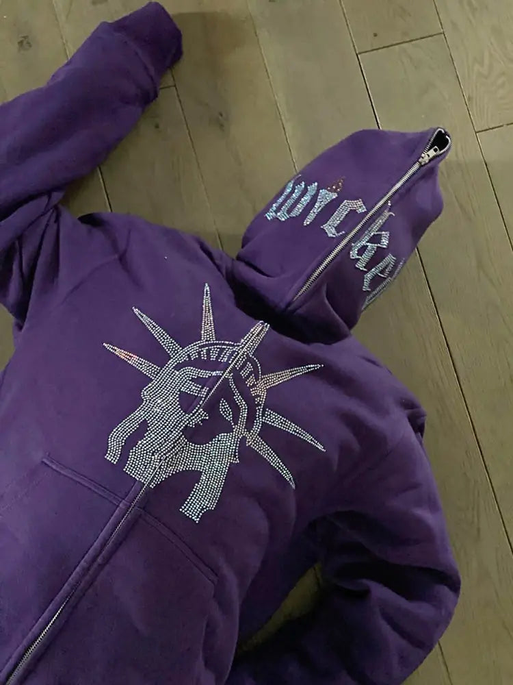 Letter Graphics Zip-up Hoodies.