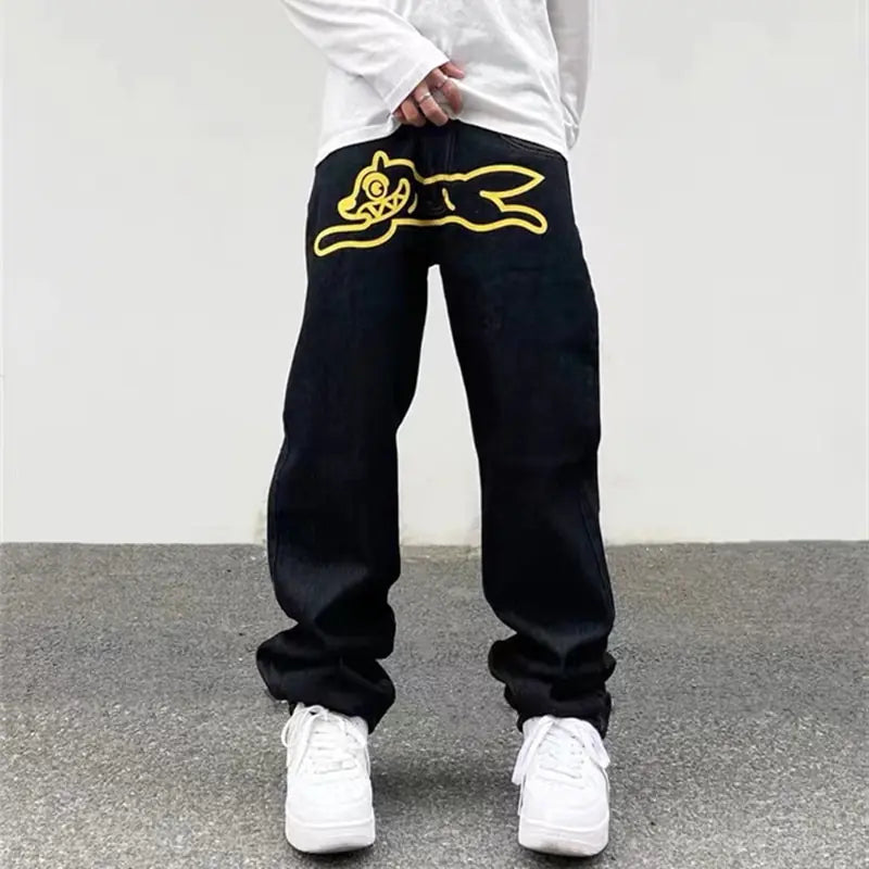 Dog Print Black Streetwear Jeans Nestify