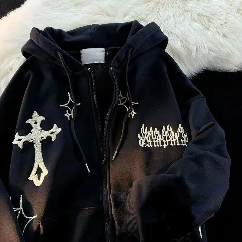 Goth Embroidery Retro Hoodies Nestify