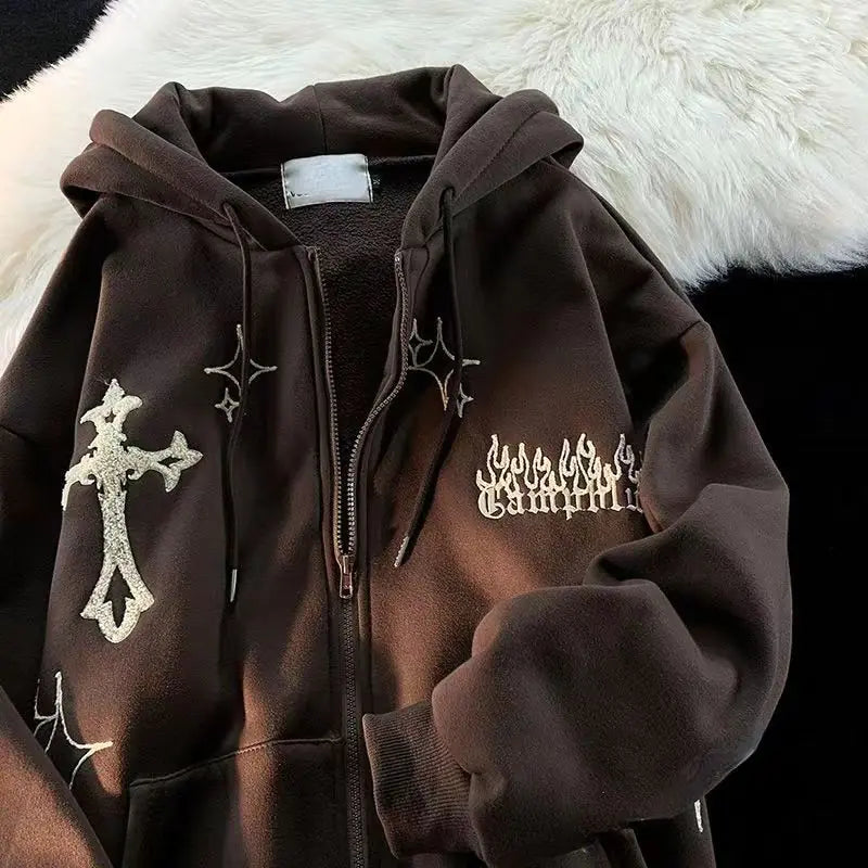 Goth Embroidery Retro Hoodies Nestify