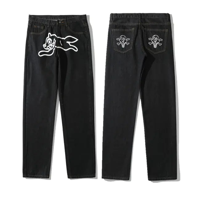 Dog Print Black Streetwear Jeans Nestify