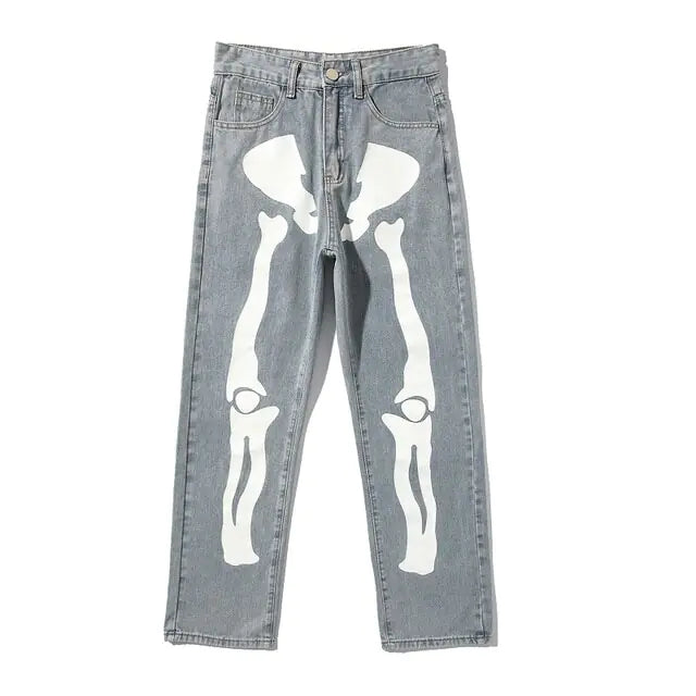 Wide Leg Skeleton Print Jeans Nestify