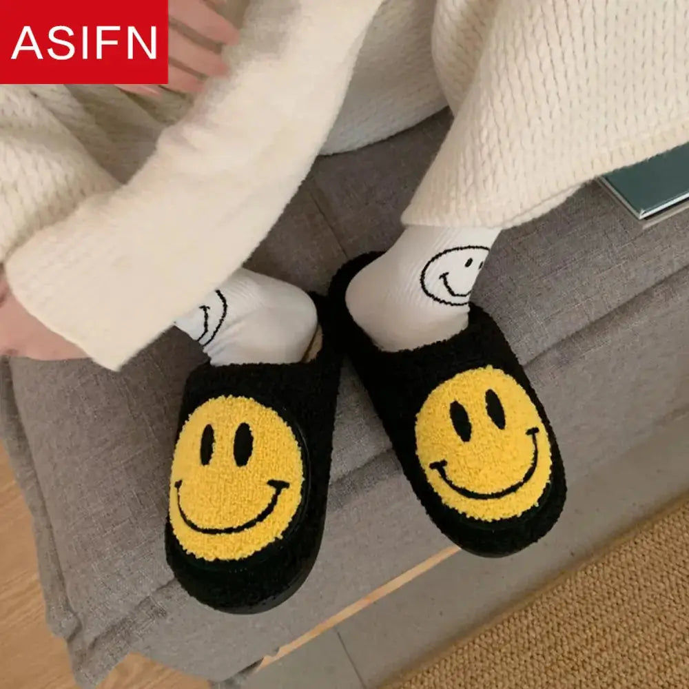 Cute Smile Pattern Fluffy Slippers Nestify