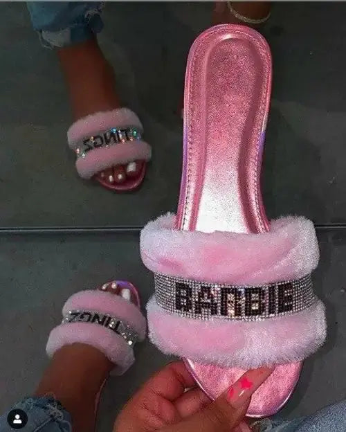 Pink Faux Fur Slides Nestify