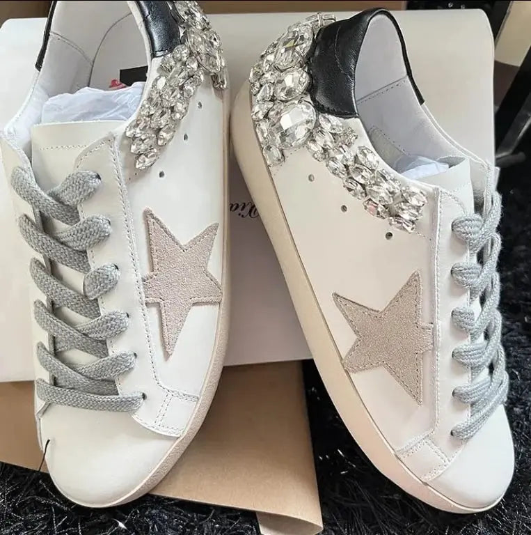Star Old White Shoes with Diamonds Nestify