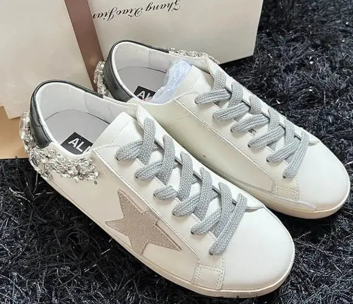 Star Old White Shoes with Diamonds Nestify