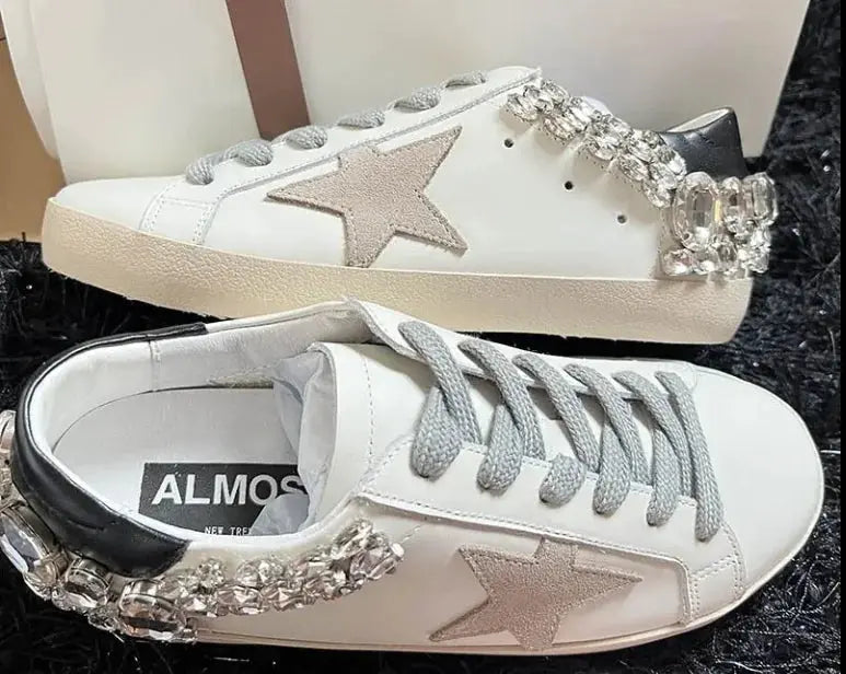Star Old White Shoes with Diamonds Nestify