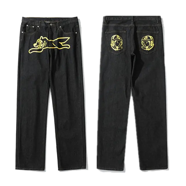 Dog Print Black Streetwear Jeans Nestify