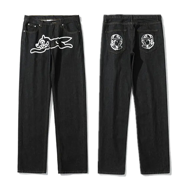 Dog Print Black Streetwear Jeans Nestify