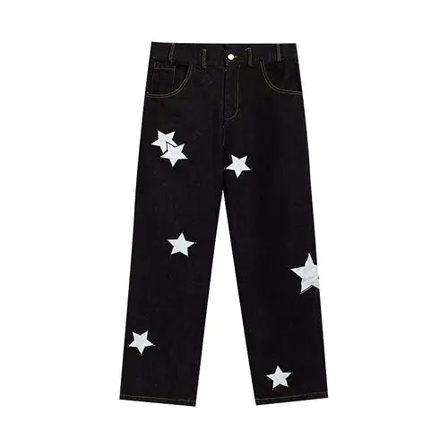 Pointed Star Embroidered Loose Jeans Nestify