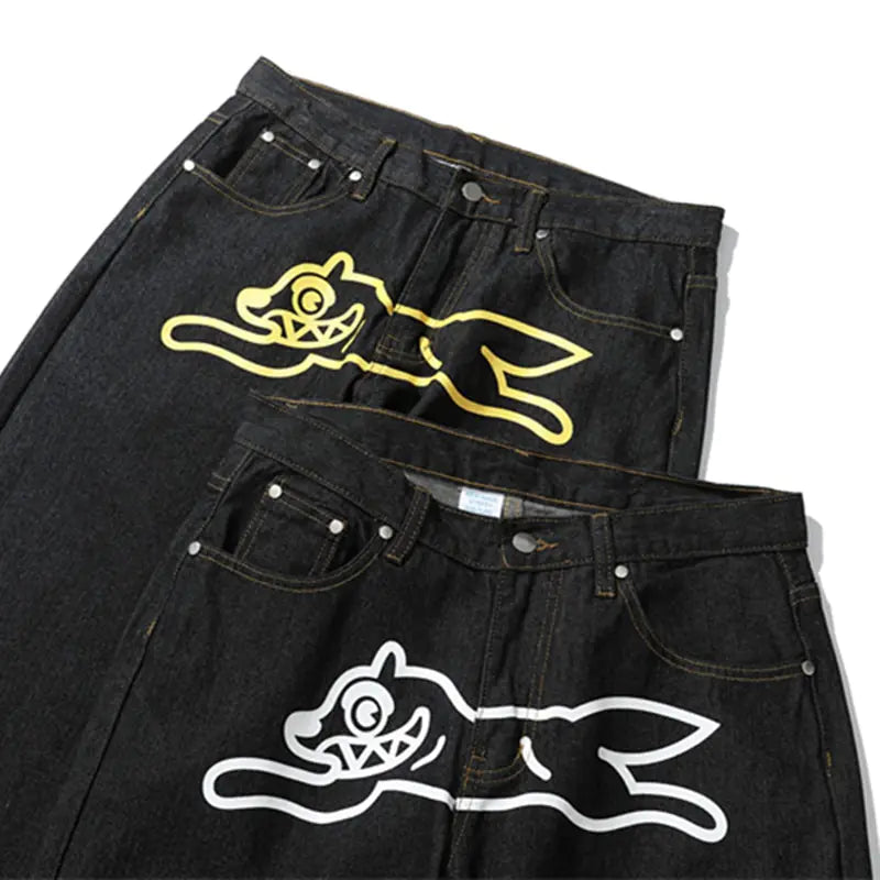 Dog Print Black Streetwear Jeans Nestify