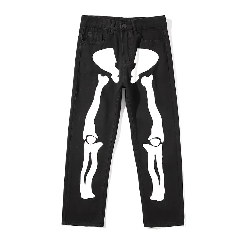Wide Leg Skeleton Print Jeans Nestify