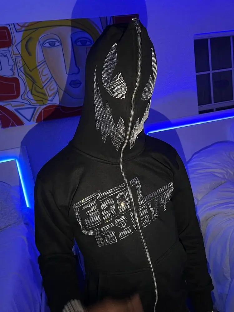 Rhinestone Skeleton Hoodies Nestify