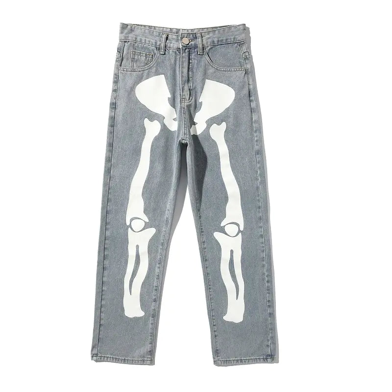 Wide Leg Skeleton Print Jeans Nestify