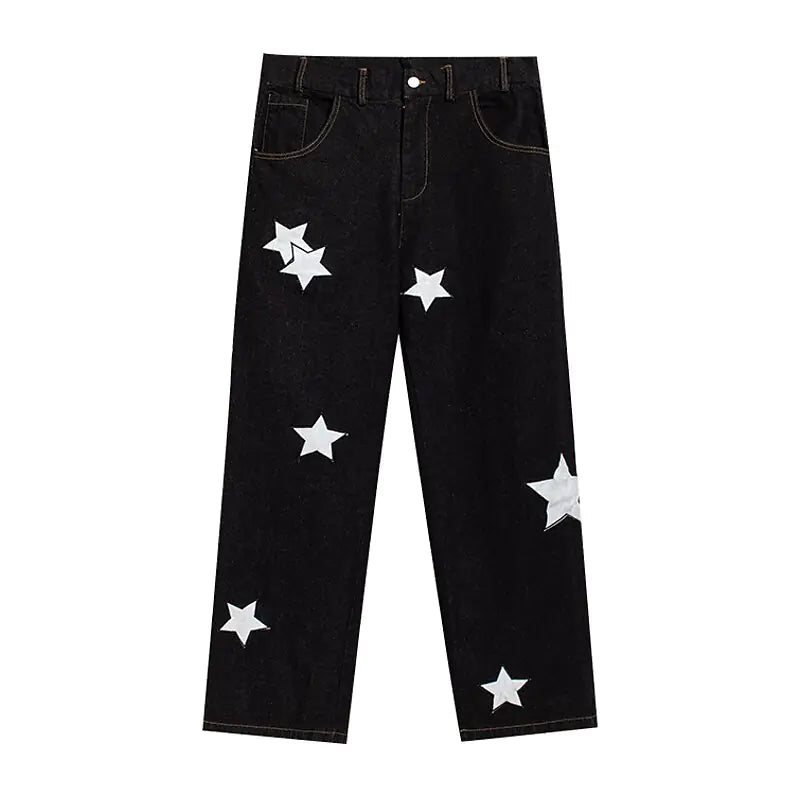 Pointed Star Embroidered Loose Jeans Nestify