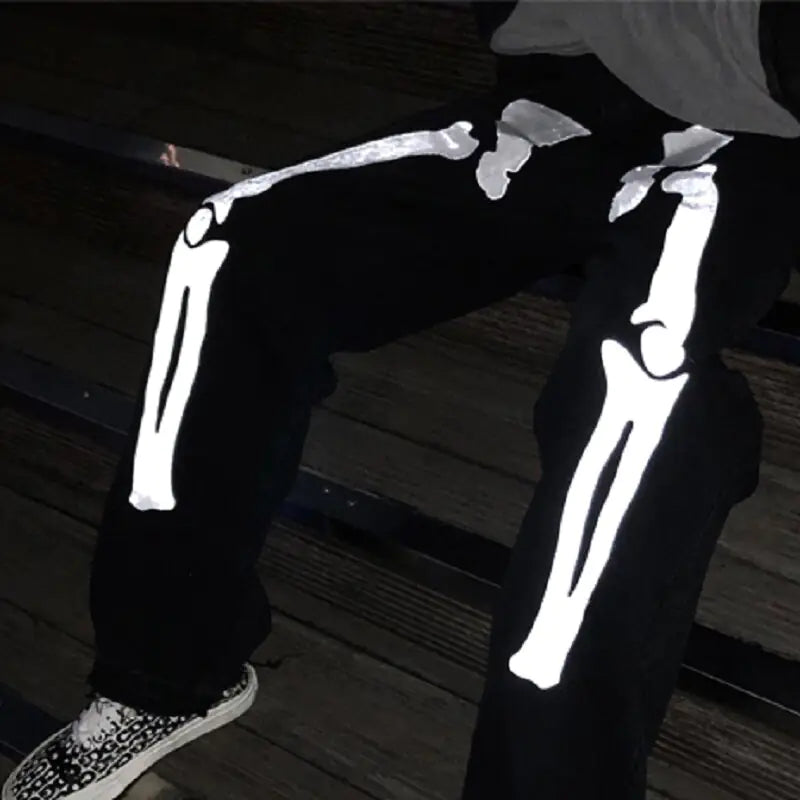 Wide Leg Skeleton Print Jeans Nestify