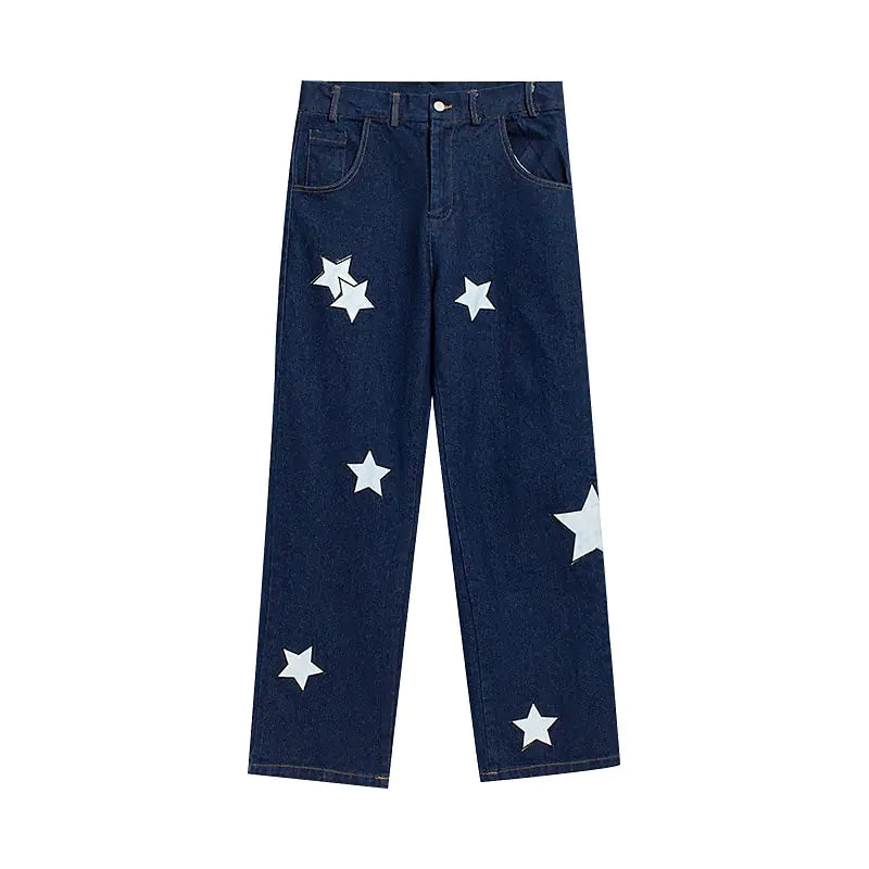 Pointed Star Embroidered Loose Jeans Nestify