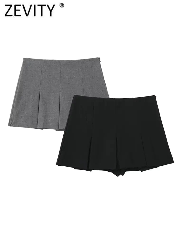 High Waist Wide Pleats Shorts Skirts Nestify