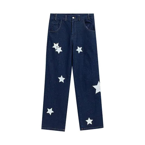 Pointed Star Embroidered Loose Jeans Nestify