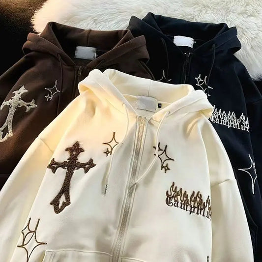 Goth Embroidery Retro Hoodies Nestify